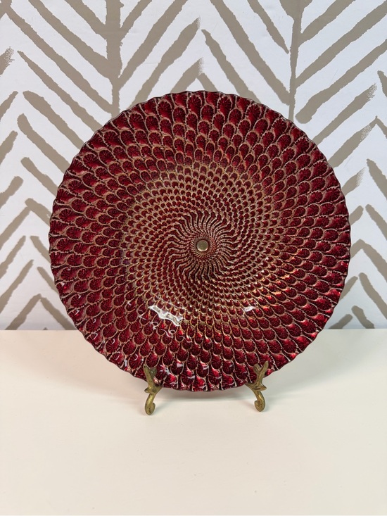 Other - Decorative Red Spiral Glass Accent Plate - Brand Unknown